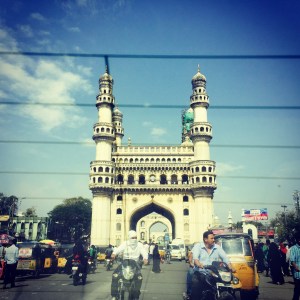 passing by the charminar. hyderabad, india. january 2015.