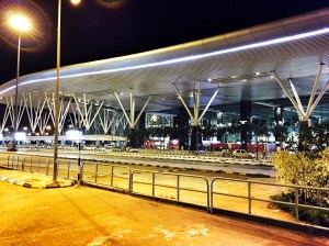bangalore airport by night. bangalore, india. march 2015.