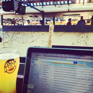 just your average tuesday afternoon workspace in a brewpub. bangalore, india. february 2015.
