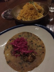 tacos in the foreground, aloo brava in the back. bombay, india. may 2015.