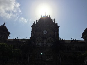 the grand clock at cst. bombay, india. may 2015.