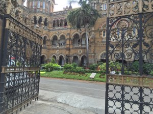 one the many entrances into cst. bombay, india. may 2015.