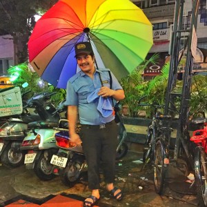 the awesome security guy at nagarjuna. bangalore, india. september 2015.