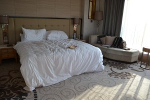 bed and seating area. bangalore, india. october 2015.