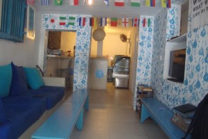 common area and television at pedlar's. galle, sri lanka. october 2015.