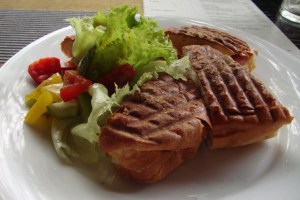 delicious ham and cheese sandwich. colombo, sri lanka. september 2015.