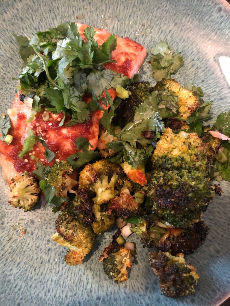 salmon and broccoli dinner.
